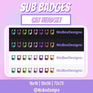 Cat Ear Headphones Twitch Sub Badges / Bit badges / Youtube / Cheer Badges / Subscriber Badges / Cat Headset Sub Badges / Kitty Headset image 2