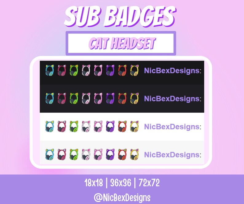 Cat Ear Headphones Twitch Sub Badges / Bit badges / Youtube / Cheer Badges / Subscriber Badges / Cat Headset Sub Badges / Kitty Headset image 2