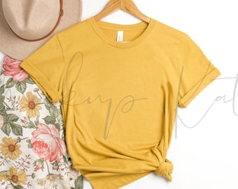 Bella Canvas 3001CVC Mockup, Bella Canvas 3001CVC Heather Mustard Mockup, Heather Mustard Bella Canvas Mockup, Bella Canvas Flat Lay Heather