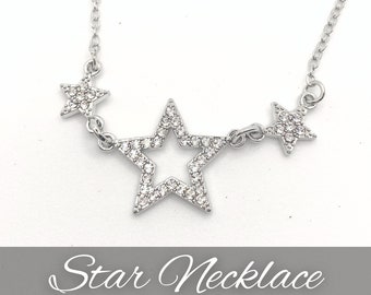Delicate Star Necklace in Silver with Matching Earrings - Sparkly Necklace