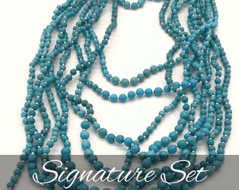 Long Turquoise Beads Multi Layer Necklace with Multistrand Earthy Jewelry Style Turquoise Long Multi Layered Necklace - The Hilary