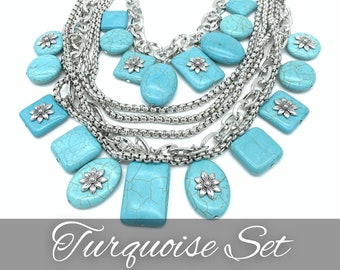 Western Necklace with Turquoise - Natural Stone - Short and Bold Jewelry - Bountiful - Zi Collection - Distressed Statement Necklace
