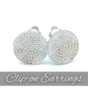 Comfortable Non-Pierced Earrings Set of Clip On Earrings with Crystals on Discs in Silver