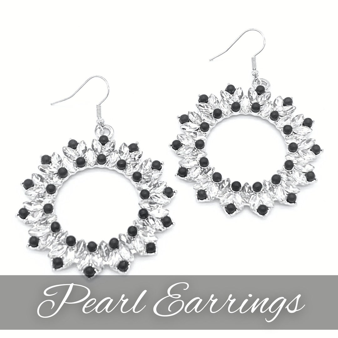 Black Pearl Earrings With Crystals Dangle Loop Formal Affordable Jewelry Prom Earrings With