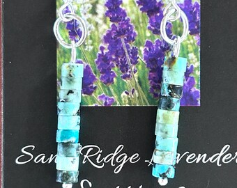 Authentique boucles d'oreilles pendantes Heishi Bead turquoise africaine ; argent sterling