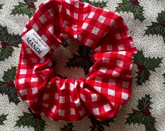 Red Gingham Christmas Scrunchie | Holiday Hair Accessory