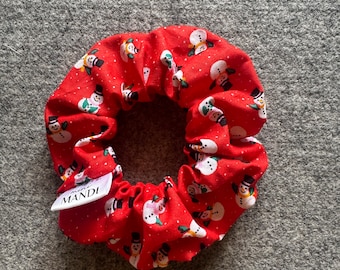 Snowman Red & White Christmas Scrunchies | Festive Holiday Xmas l Cotton Hair Scrunchies