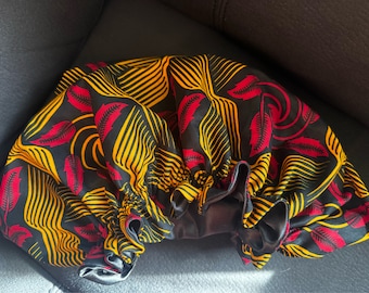 Satin-Lined Ankara African Print Bonnet | Reversible Ruffle Hair Cover