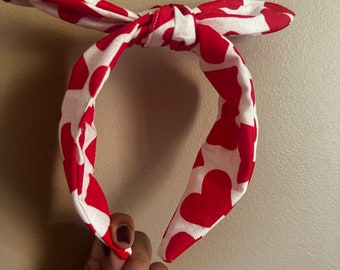 Handmade Valentine's Day Knotted Headband | Red Heart Hair Accessory