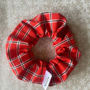 Red Plaid School Scrunchies | Green, Red, Black, White  Plaid Scrunchies | Back to School Tartan Check Scrunchies and Hair Accessories