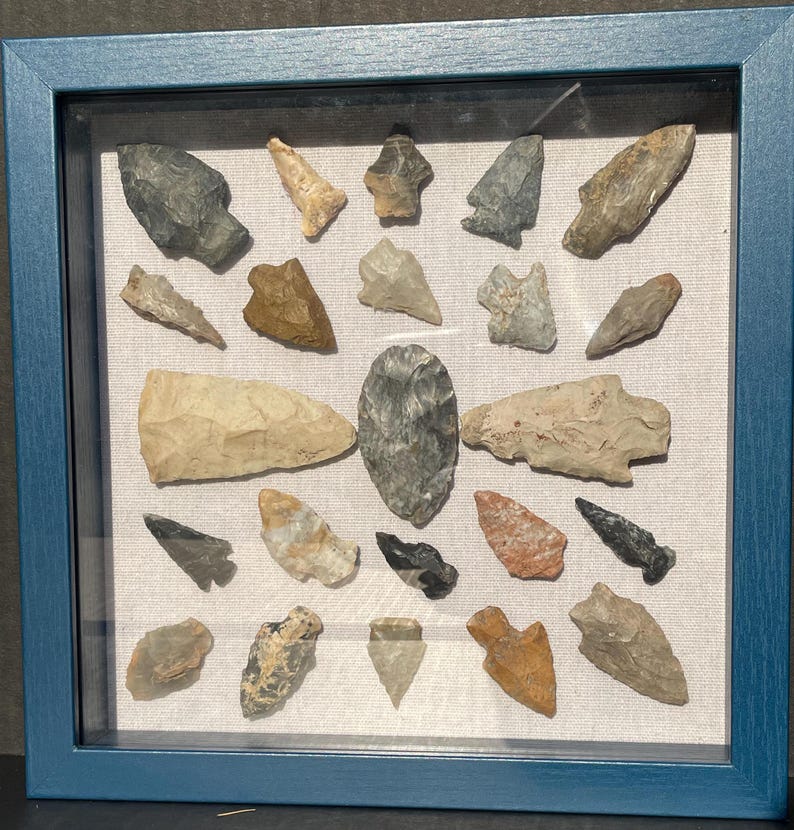 9 X 9 X 13/4 Blue Shadow Box Display Case With 23 Authentic Native