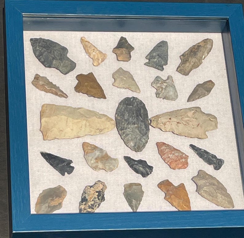 9 X 9 X 13/4 Blue Shadow Box Display Case With 23 Authentic Native