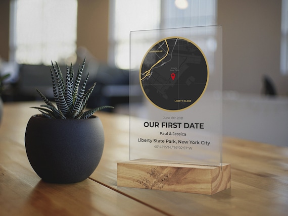 Personalized Our First Date Map, Acrylic Plaque Where We Met