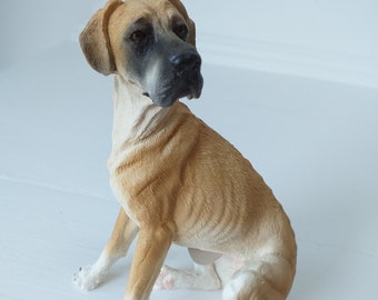 Great Dane dog brown sitting ornament model figure gift sculpture hand made free UK postage