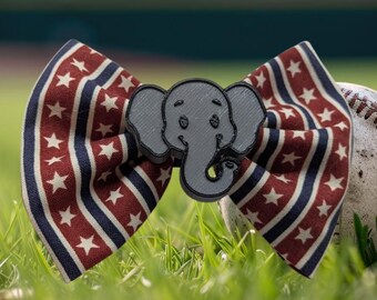 Indianapolis Clowns Inspired Hair Bow | Elephant | Banana Ball Fan Accessory | Game Day gear | Red White Blue Stars