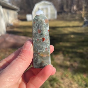 African Bloodstone Crystal Tower D with Pyrite Inclusions | crystal Carving | Meditation Stone | Abundance
