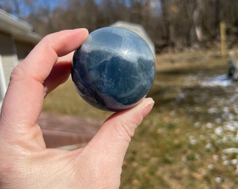 Blue Fluorite Crystal Sphere B | Fluorite Carving | Crystal Carving | Meditation Stone