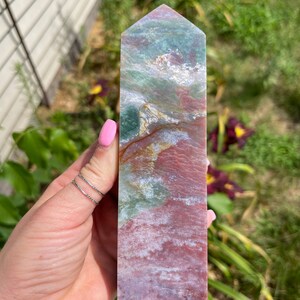 Red moss agate tower | crystal gift| meditation stone | crystal carving