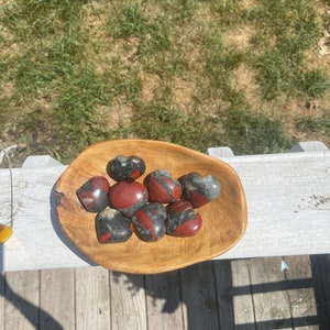 1 African Bloodstone Crystal Heart Carving with Pyrite | meditation | palm stone | abundance