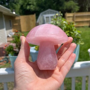 Rose quartz crystal mushroom carving | mushroom carving | meditation stone