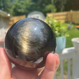 Goldener Glanz Obsidian Große Kugel | Kristall Schnitzerei | Meditationskristall | Goldblitz | Kristall Geschenk