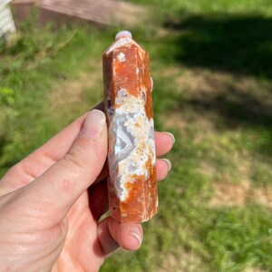Calcite With Blue Apatite Crystal Tower B | Crystal Gift | Calcite with Blue Apatite Point
