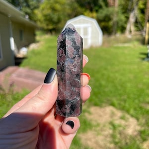 Astrophyllite with Garnet Crystal Tower D | Firework Stone | Crystal Carving | Meditation Crystal