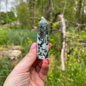 Moss agate tower d2 | crystal gift | moss agate point
