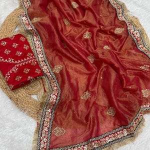 Party wear shimerytissue  Saree With sequence Border with running blouse piece