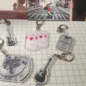 Nana Anime Keyring, Strawberry Glass/Guitar/Seven Stars/Black Stone Cake