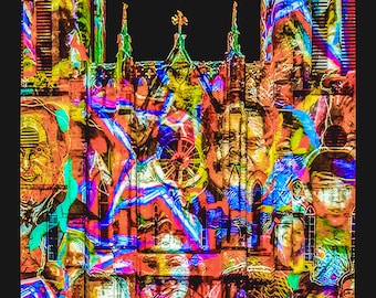 Texas Diversity Art Print: Multicultural Faces, Colorful Architecture