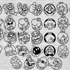 S Mario svg, Luigi Cricut, Yoshi svg, Princess Peach svg, cortar archivos para cricut, png