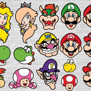S マリオ SVG、マリオ セット、マリオ ヘッド、ルイージ、マリオ キャラクター SVG、Cricut 用カット ファイル、png
