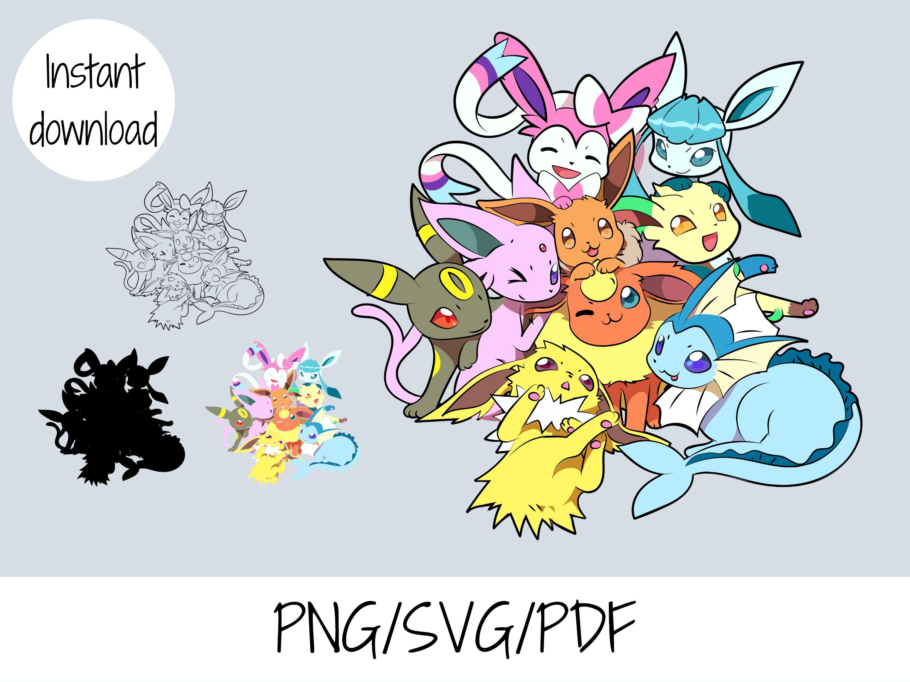 Pokemon Clip Art SVG DXF PNG PDF - Kawaii Eeveelution Illust - Inspire  Uplift