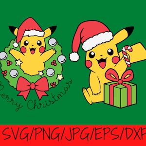 Pika Noël SVG, Pika Santa svg, Pikachu Candy Cane SVG, Poke SVG, svg png jpg dxf eps Cricut Silhouette Cutting Files