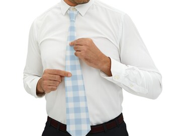 Light Blue and White Plaid Necktie