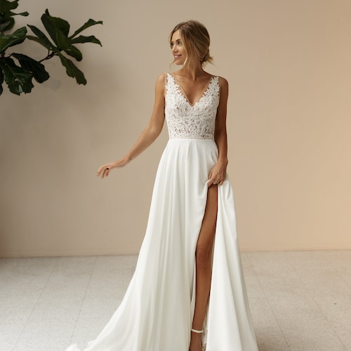 Simple Beach Wedding Dress Lace A Line Wedding Dress SHELBY Etsy UK