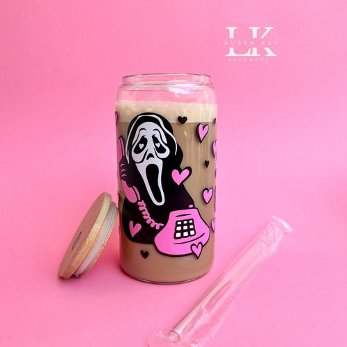 Scream Iced Coffee Glass Cup Halloween Glass Cup Halloween Etsy