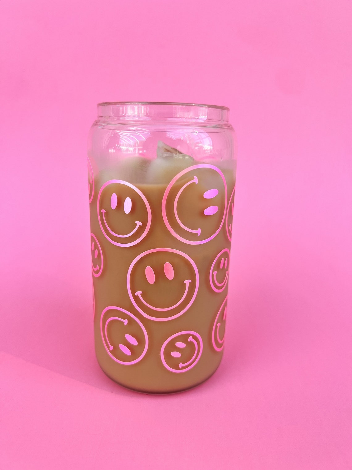 Smiley Face Glass Cup Iced Coffee Cup Bamboo Glass Cup Beer Etsy
