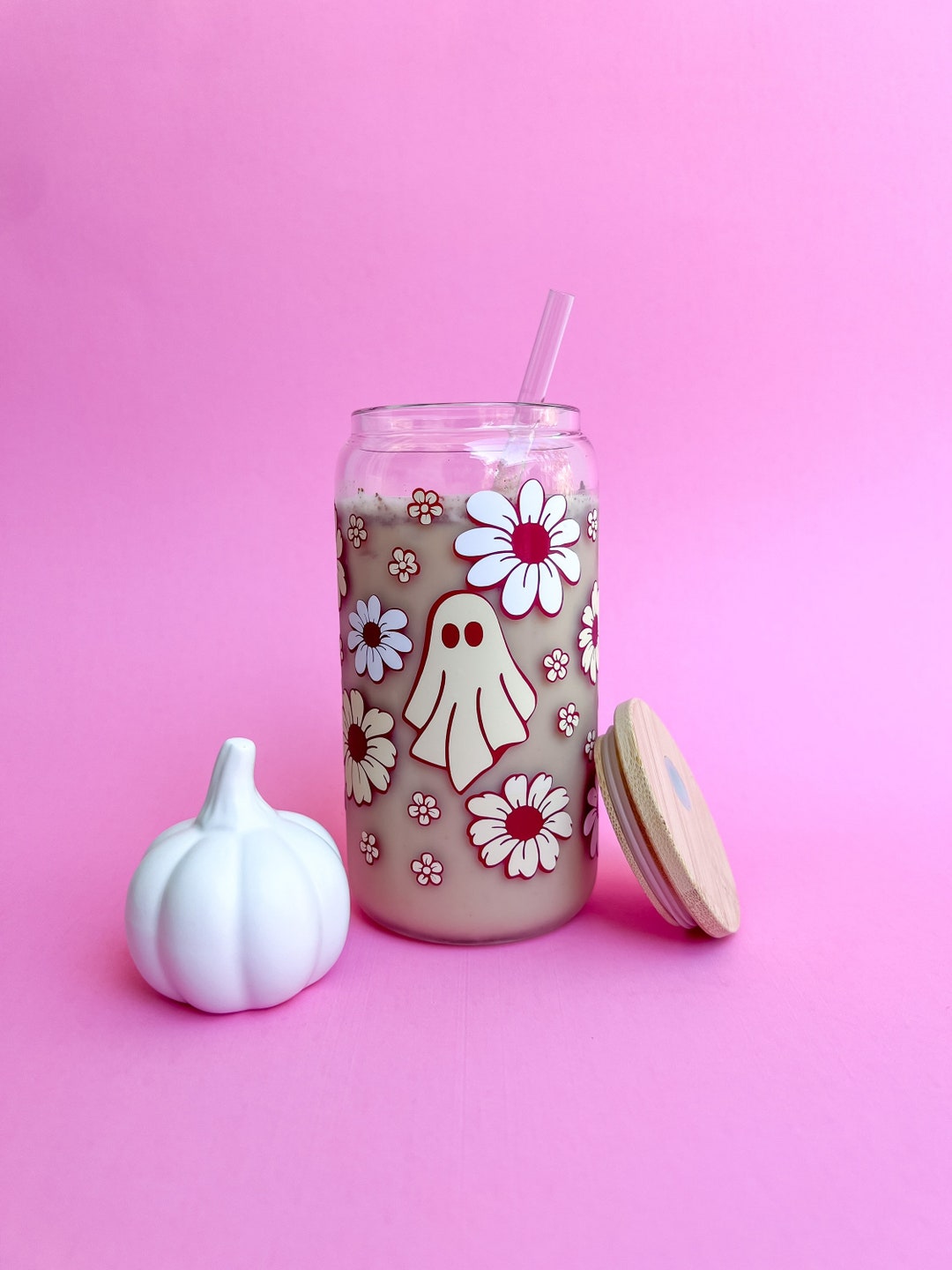 Boho Halloween Iced Coffee Glass Cup Rustic Fall Coffee Cup Etsy