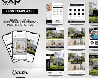 eXp Realty Social Media Bundle for Real Estate | Just Listed, Just Sold, Open House, Market Update, Client Testimonials & More