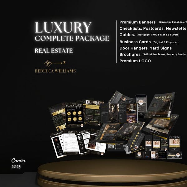 Luxus-Immobilienvorlagen Canva, Gold Realtor Marketing, Real Realtor Social Media, hochwertiges Realtor Branding, bearbeitbare Vorlagen