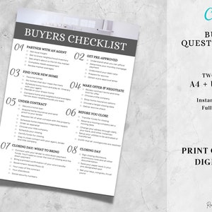 Real Estate Home Buyer&#39;s Checklist, Real Estate Marketing, Printable Checklist, Real Estate Buyer&#39;s Guide, Canva Template, A4 + US Letter