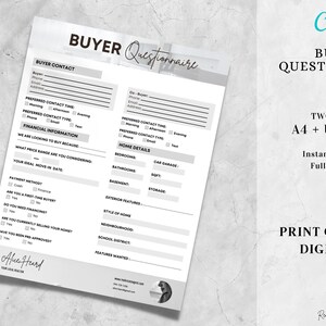 Real Estate Buyer Questionnaire| Client Questionnaire Form | Buyer Consultation Form| Real Estate Planning | Home Buyer | Canva | Instant