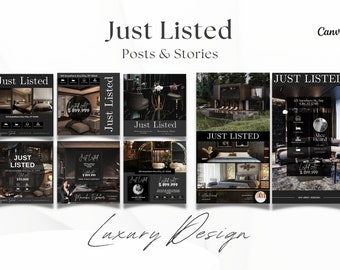 Just Listed Luxury Social Media Posts and Stories | Listing Updates | Just Listed Instagram | Black Real Estate Marketing | Gold Realtor