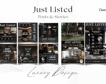 Just Listed Luxury Social Media Posts and Stories | Listing Updates | Just Listed Instagram | Black Real Estate Marketing | Gold Realtor