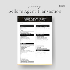 Luxury Seller&#39;s Agent Transaction Checklist, Real Estate Transaction Checklist Template, Listing Checklist for Agents, Realtor Marketing