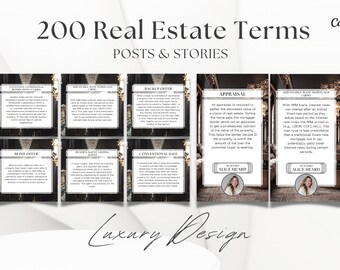 Luxury Real Estate Terms Social Media Posts | Real Estate Terms Instagram Posts and Stories | Real Estate Marketing | Luxury Realtor