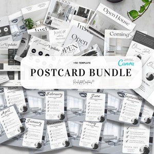 Real Estate Postcard Bundle, Postcard Templates, Market Update, Just Sold, Just Listed, Open House Postcards. Full editable. Free in Canva