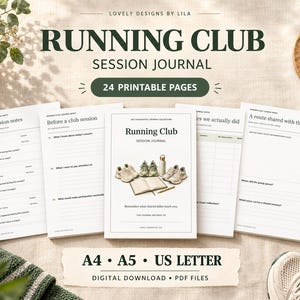 以下が含まれることがあります： A4、A5、USレターサイズの24枚の印刷可能なページを含む、ランニングクラブセッションジャーナルのデジタルダウンロード。クラブセッションのメモ、セッション前の計画、ルート追跡のためのさまざまなテンプレートが含まれています。